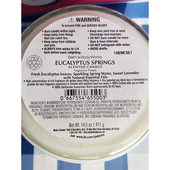 BBW Eucalyptus Springs Large 3 Wick Candle Home Fragrance Decor - Picture 2 of 2